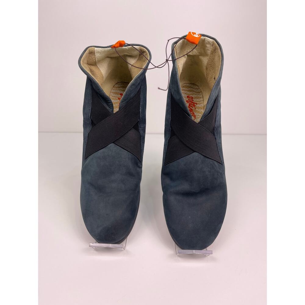 NWT Fly London Blue Suede Wedge Booties Womens Sz 8 Comfort Slip On Ankle Boots - Picture 3 of 14